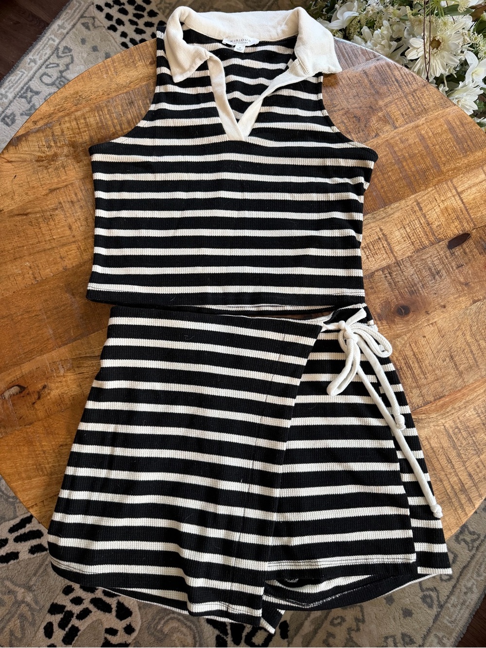 Striped Black & White Polo Tank Skort Set